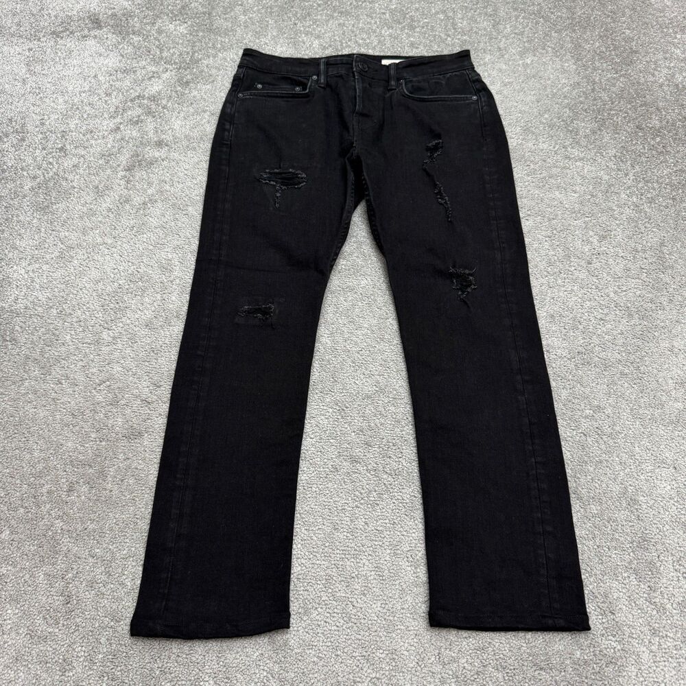 Allsaints Cigarette Distressed Slim Fit Button Fly Denim Jeans Mens 30 Black